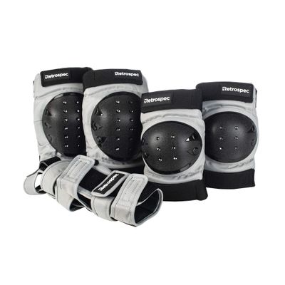 Retrospec Adult/Youth/Child Knee Pads Elbow Pads and Wrist Guards Protective Gear for Skateboarding Roller Skate BMX and Scooter Multi Sport Pad Set, Gray, Youth (10-14 Years)