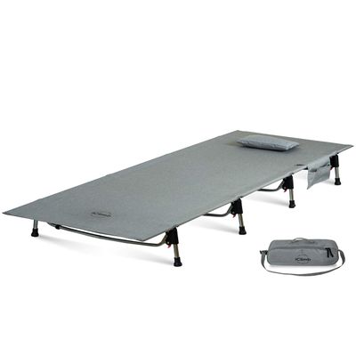 iClimb Super Easy Assemble Folding Cot Ultralight Compact Heavy Duty with Carry Bag for Adults Camping Backpacking (Grey)