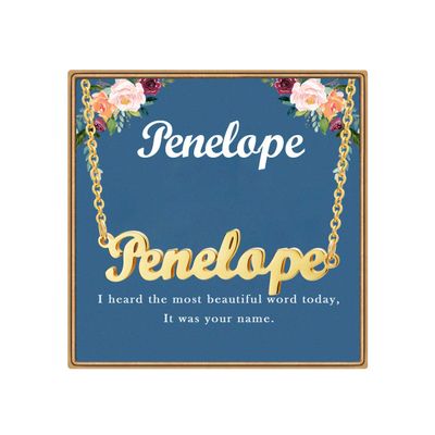 Ldurian Custom Name Necklace, Penelope Name Plate Pendant Necklace Pre Gifts, Charm Necklaces Jewelry for Birthday Anniversary