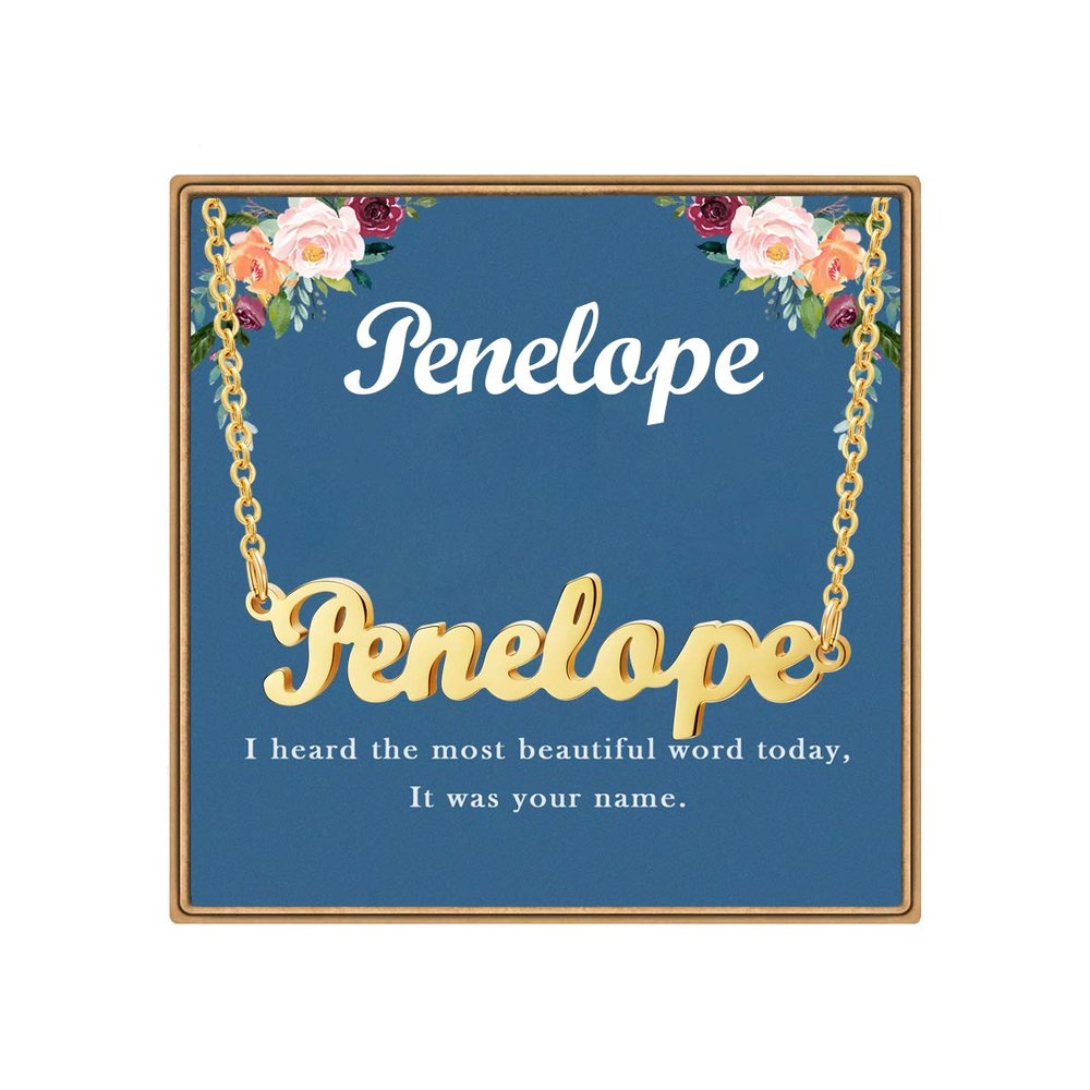 Ldurian Custom Name Necklace, Penelope Name Plate Pendant Necklace Pre Gifts, Charm Necklaces Jewelry for Birthday Anniversary