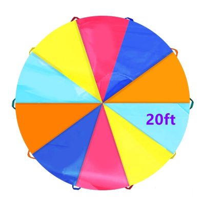 SPINFOX Play Parachute 20ft Multicolored with Handles for Kids, Kids Play Parachute for Indoor Outdoor Games Exercise Toy