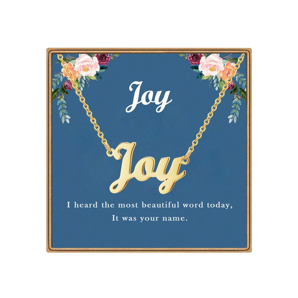Ldurian Custom Name Necklace, Joy Name Plate Pendant Necklace Pre Gifts, Charm Necklaces Jewelry for Birthday Anniversary