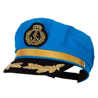 Adjustable Sailor Captain Hat with Side Gold Buttons - Blue OSFM