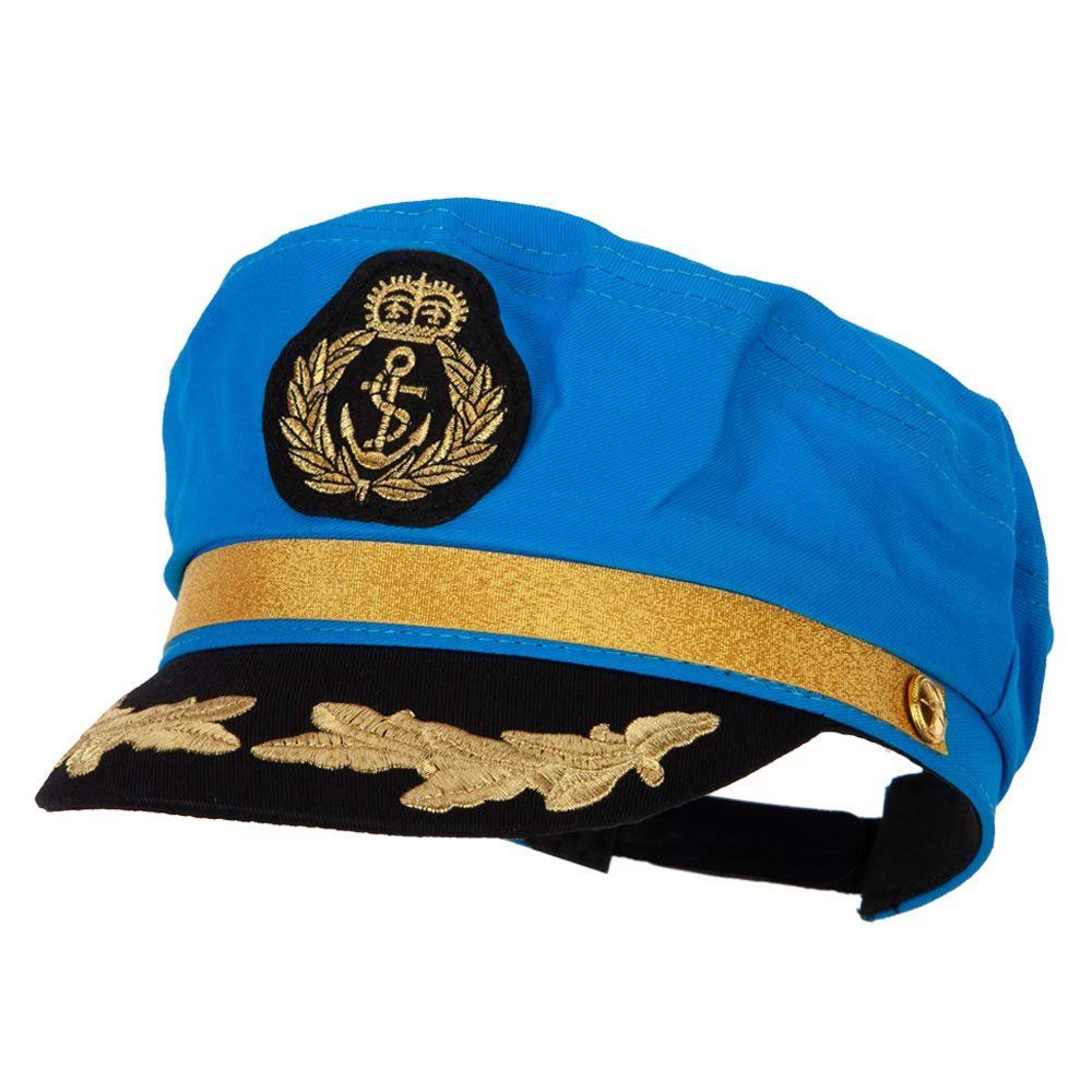 Adjustable Sailor Captain Hat with Side Gold Buttons - Blue OSFM