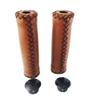 Retro Brown Bike Bicycle Soft Synthetic Leather Beach Cruiser Handlebar Cover Grips Bar with Caps for 7/8" Bike with 4pcs Brake Cable end caps view 2