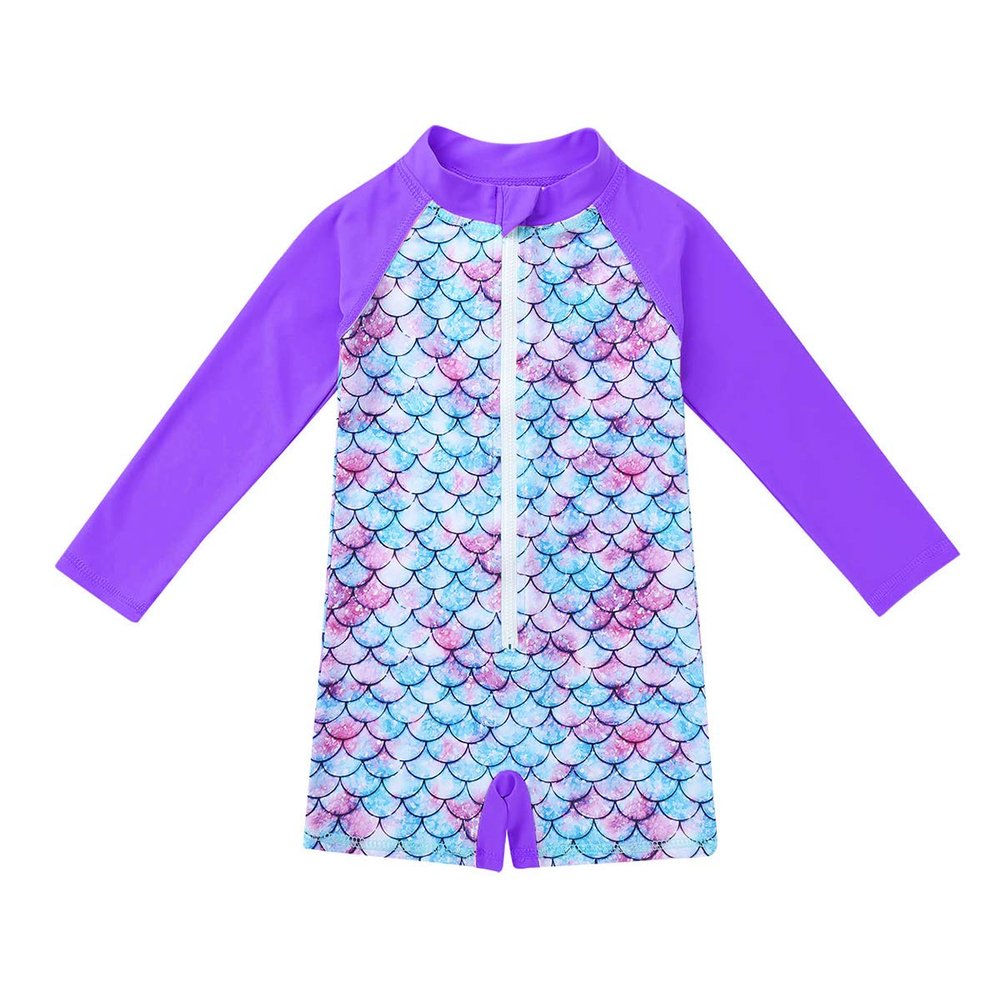 dPois Infant Baby Girls' Long Sleeves Mermaid Fish Sales UV UPF 50+ Sun Protection Rash Guard Summer Swimsuit Swimwear Purple 6-12 Months