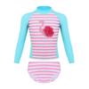 QinCiao Kids Girls Flamingo Long Sleeve Swimsuit Rash Guard Swim Shirt Top with Bikini Bottom Sun Protection Swimwear Lake Blue&Pink 18-24 Months view 1