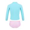 QinCiao Kids Girls Flamingo Long Sleeve Swimsuit Rash Guard Swim Shirt Top with Bikini Bottom Sun Protection Swimwear Lake Blue&Pink 18-24 Months view 4