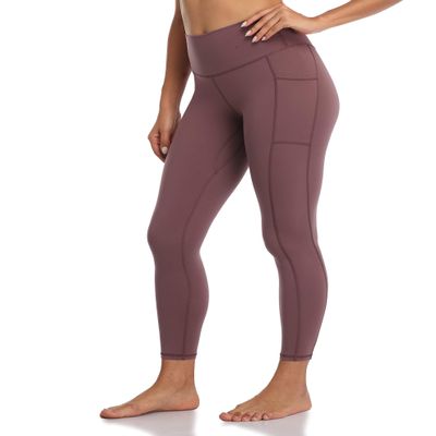 Colorfulkoala Women's High Waisted Tummy Control Workout Leggings 7/8 Length Yoga Pants with Pockets (XL, Dusty Red)
