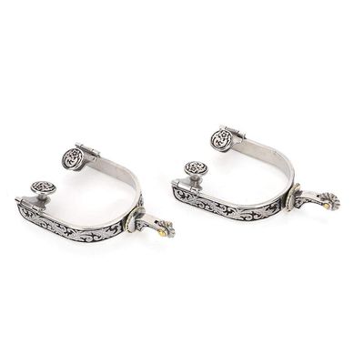 Zerodis Horse Spurs, 2PCS Stainless Steel Exquisite Pattern Horse Boot Spurs Decoration with Gear Reining Horse Cowboy Show Spurs