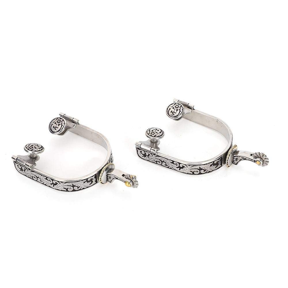 Zerodis Horse Spurs, 2PCS Stainless Steel Exquisite Pattern Horse Boot Spurs Decoration with Gear Reining Horse Cowboy Show Spurs