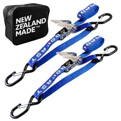 Stainless Boat Tie Down Straps to Trailer (Pack of 2) - 2,400lbs Break - 1" x 2.5 Heavy Duty Ratchet Boat Straps UV Treated - Made in New Zealand