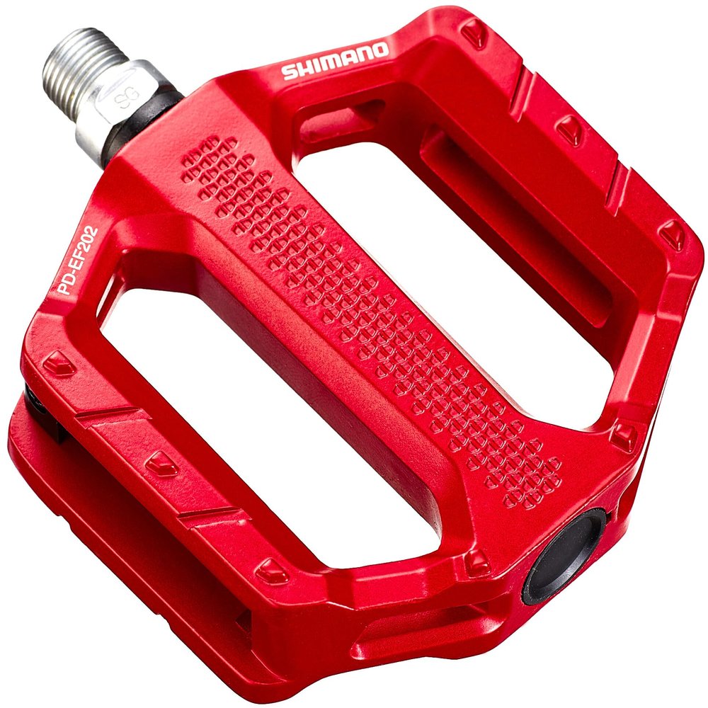 SHIMANO Pedals PD-EF202 MTB Flat Pedals, red, 9/16 inches, EPDEF202R