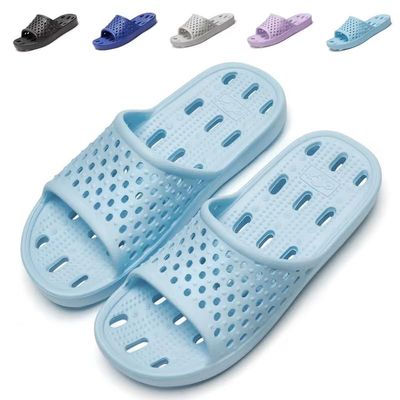 Aoowoll Shower Slippers for Women College Dorm Sandals Non Slip Quick Drying Gym Bath Pool Beach Hospital Camping Slideswith Drain Holes Indoor Mens Shower Shoes(Light Blue EU36-37)