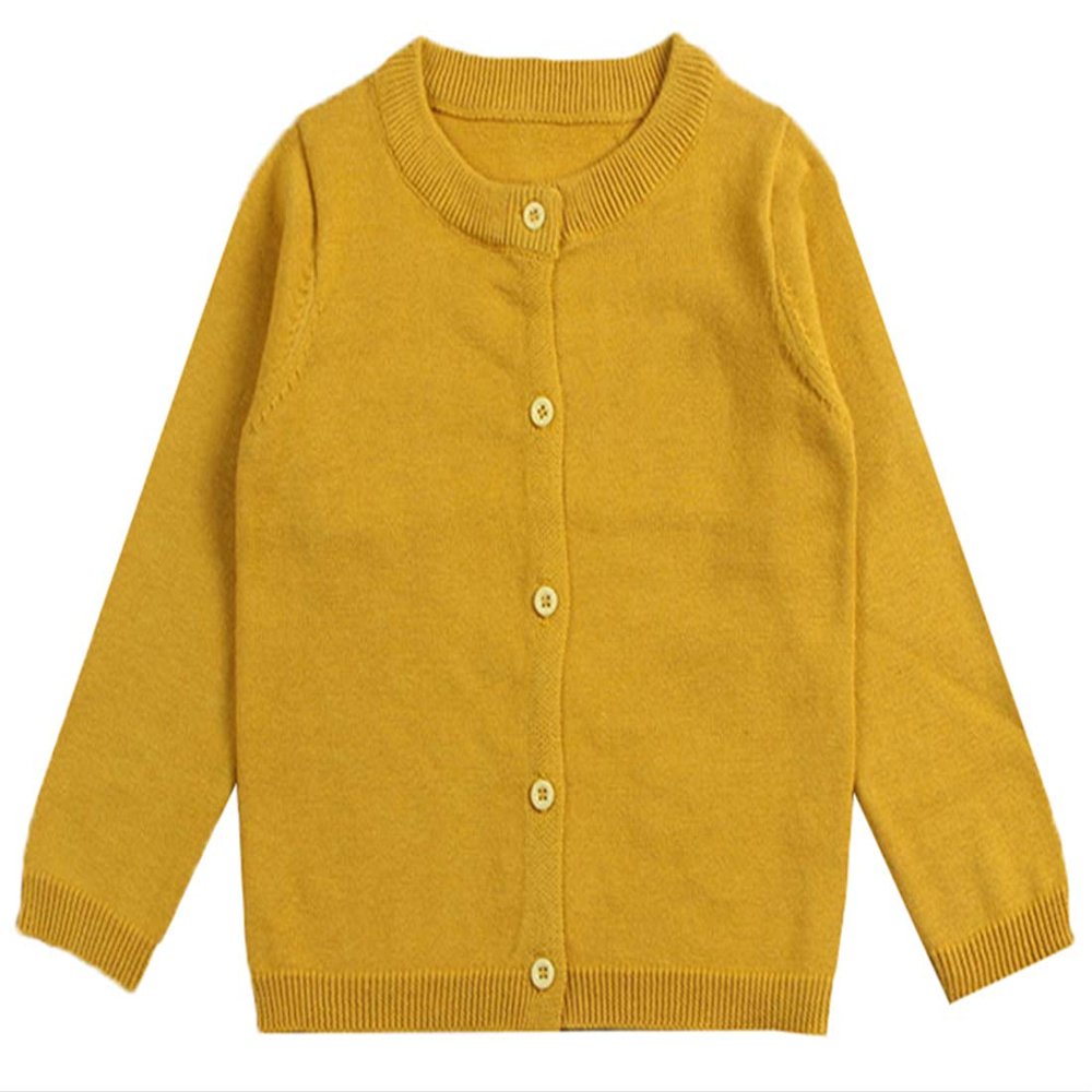 Ncycullo Baby Girl's Long Sleeve Cardigan Little Girl Button Sweater Crew Neck Cardigans Sweater 121 Mustard 3-4Y