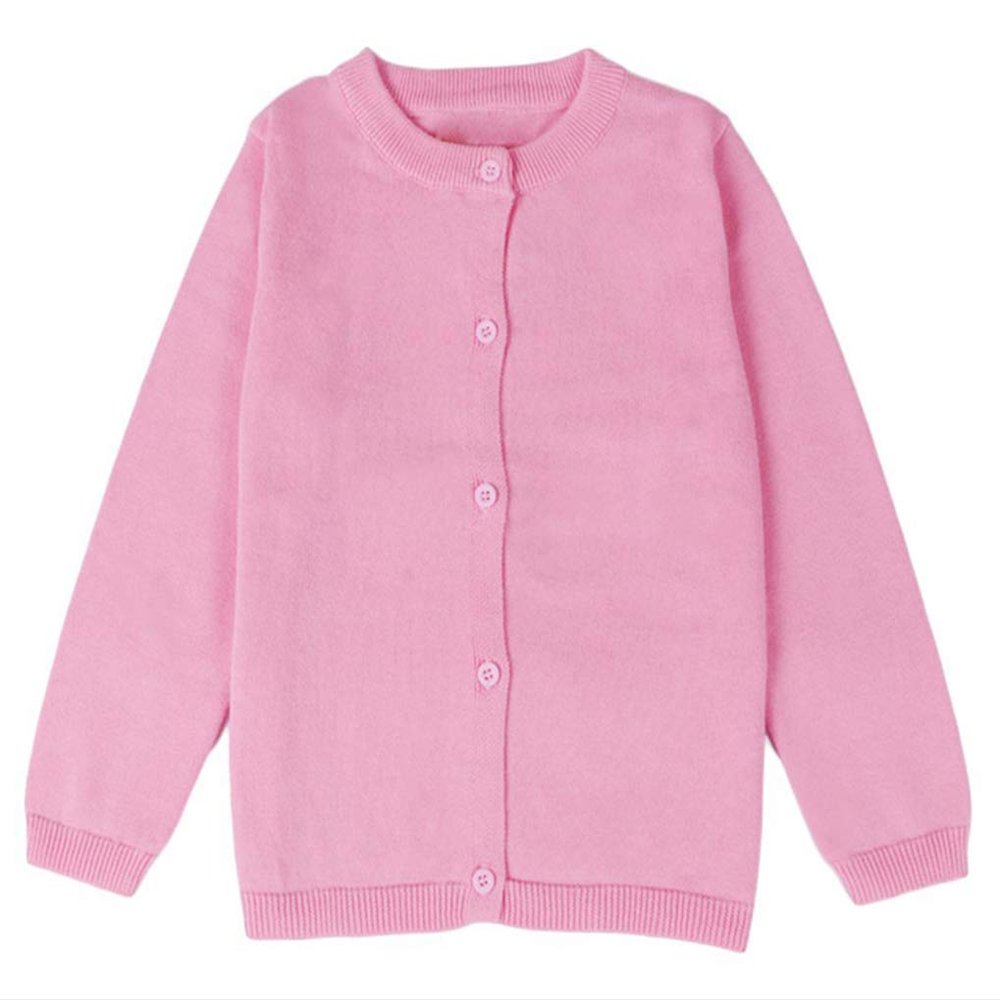 Ncycullo Baby Girl's Long Sleeve Cardigan Little Girl Button Sweater Crew Neck Cardigans Sweater 121 Pink 3-4Y