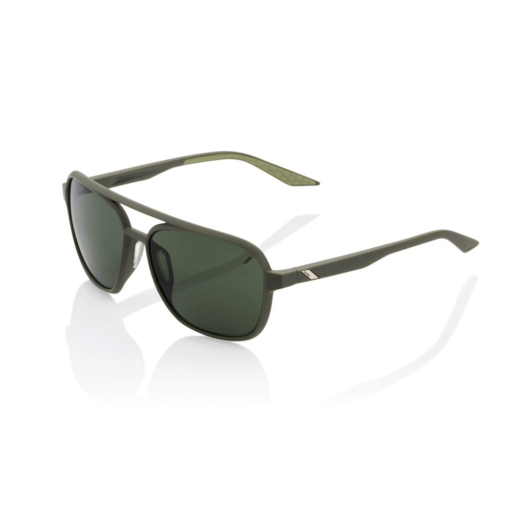 100% Kasia Classic Aviator Sunglasses - Comfortable, Lightweight Performance Eyewear w/Rubber Temple & Nose Grip (Soft TACT Army Green - Grey Green)