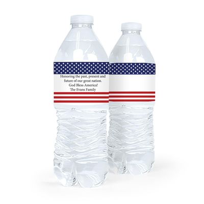 Just Candy Personalized 4th of July Water Bottle Labels (30 Labels) - American Flag