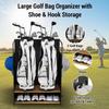 MyGift 2 Golf Bag Organizer with 2 Tier Burnt Wood Shelf for Shoes, Equipment and Hooks for Hat and Towels, Deluxe Matte Black Metal Golf Bag Storage Rack view 2