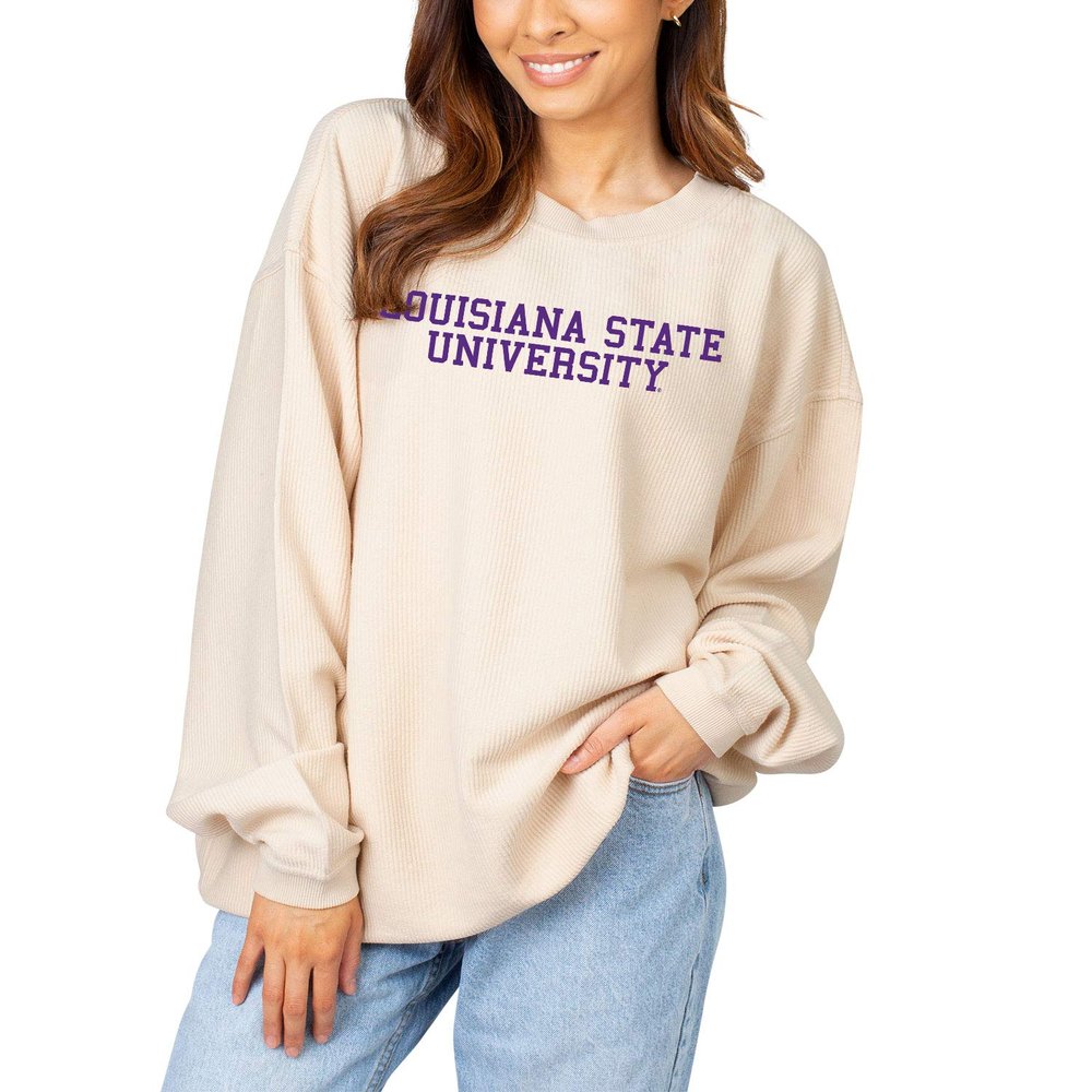 chicka-d NCAA LSU Tigers Womens Corded Crew Pullover Sweatshirt, Natural, X-Large (443_NC_CB)
