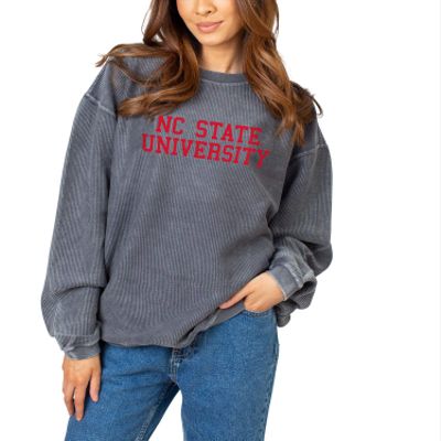 NCAA North Carolina State Wolfpack Womens Corded Crew Pullover Sweatshirt, Charcoal, Small