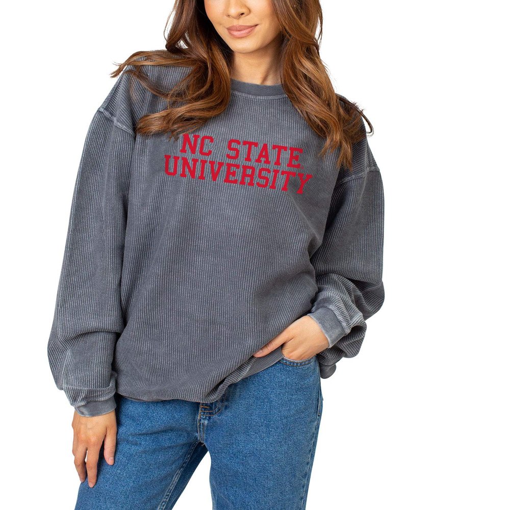 NCAA North Carolina State Wolfpack Womens Corded Crew Pullover Sweatshirt, Charcoal, Small