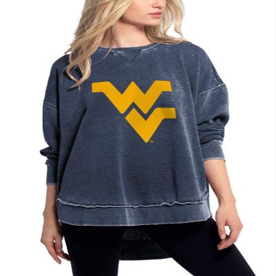 chicka-d NCAA West Virginia Mountaineers Womens Burnout Campus Pullover, Ink, Large