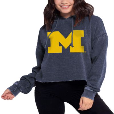 chicka-d NCAA Michigan Wolverines Womens Campus Cropped Hoodie, Ink, X-Large