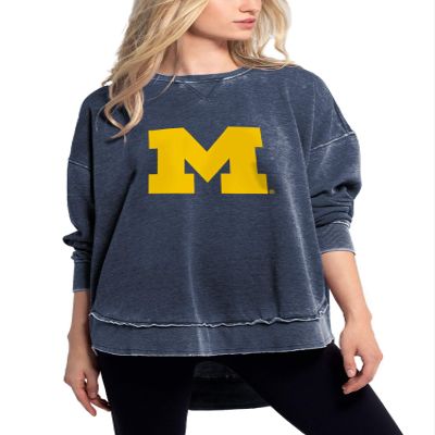 chicka-d NCAA Michigan Wolverines Womens Burnout Campus Pullover, Ink, Medium