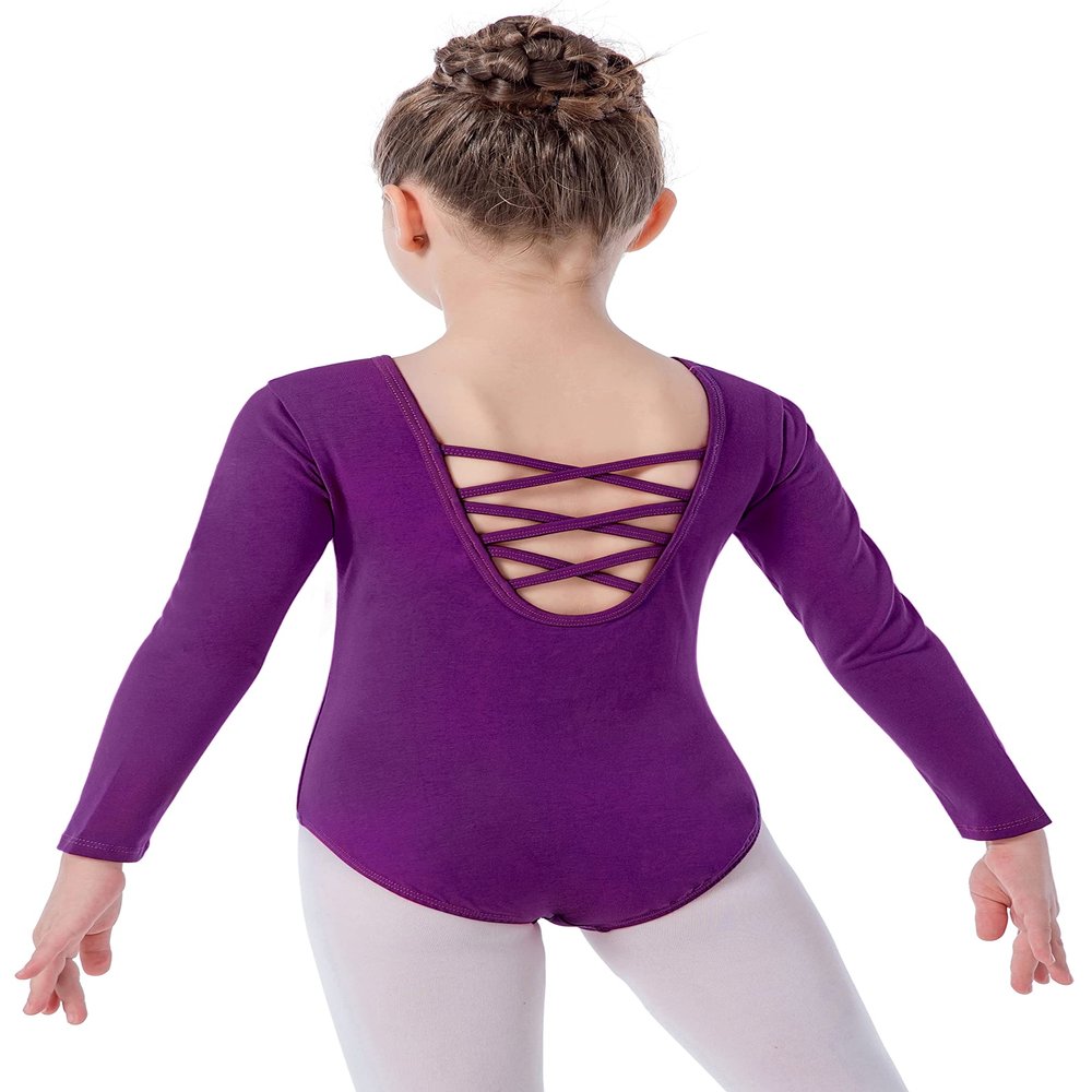 MOLLDAN Girls Long Sleeve Ballet Leotards Crisscross Straps Back Dance Tops(2QT5028-10-XL)