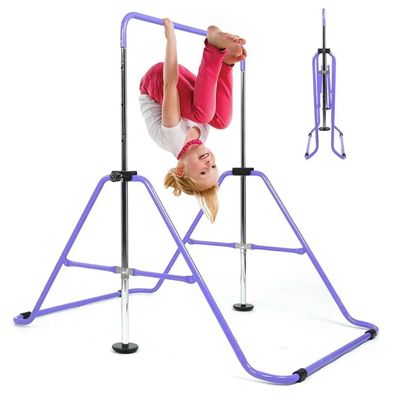 GYMPRO Kids Gymnastics Training Bar Purple Horizontal Kip Bar Gymnastic Equipment Junior Training Height Adjustable Monkey Bars Folding Climb Tower Children Playground Jungle Gym w Stretch Band