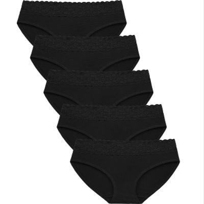 Wealurre Cotton Panties for Women Bikini Underwear Hipster Underpants Lace Briefs Pack(Black,XL)