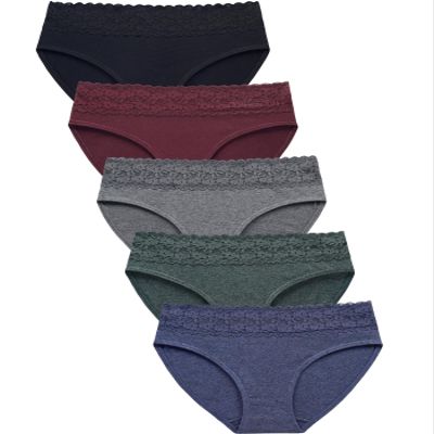 Wealurre Cotton Panties for Women Bikini Underwear Hipster Underpants Lace Briefs Pack(DarkSeries,L)