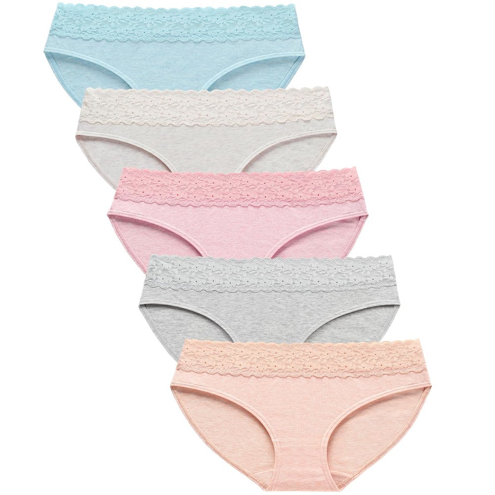 Wealurre Cotton Panties for Women Bikini Underwear Hipster Underpants Lace Briefs Pack(LightColor,M)