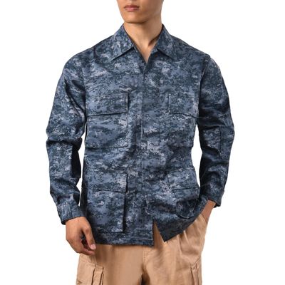 BACKBONE Mens Army Military Battle Dress Uniform BDU Shirt Camo Top Jacket (Midnight Blue Digital,Size L)