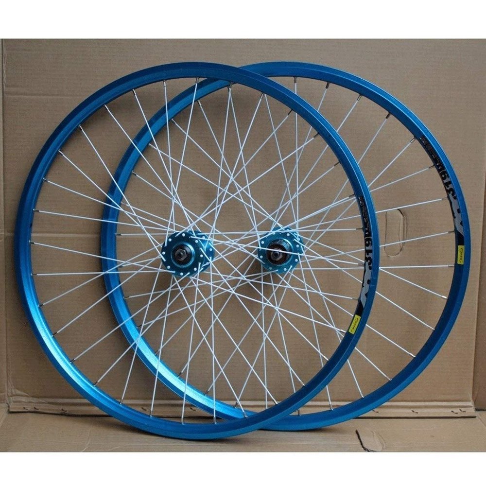 Bike Wheels 24 in Disc Brake Double Wall Alloy Rim Bicycle Wheel Set 8-10 Speed Cassette Hubs QR Sealed Bearing (Size : B-Blue)