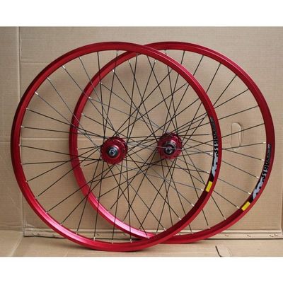 Bike Wheels 24 in Disc Brake Double Wall Alloy Rim Bicycle Wheel Set 8-10 Speed Cassette Hubs QR Sealed Bearing (Size : A- Red)