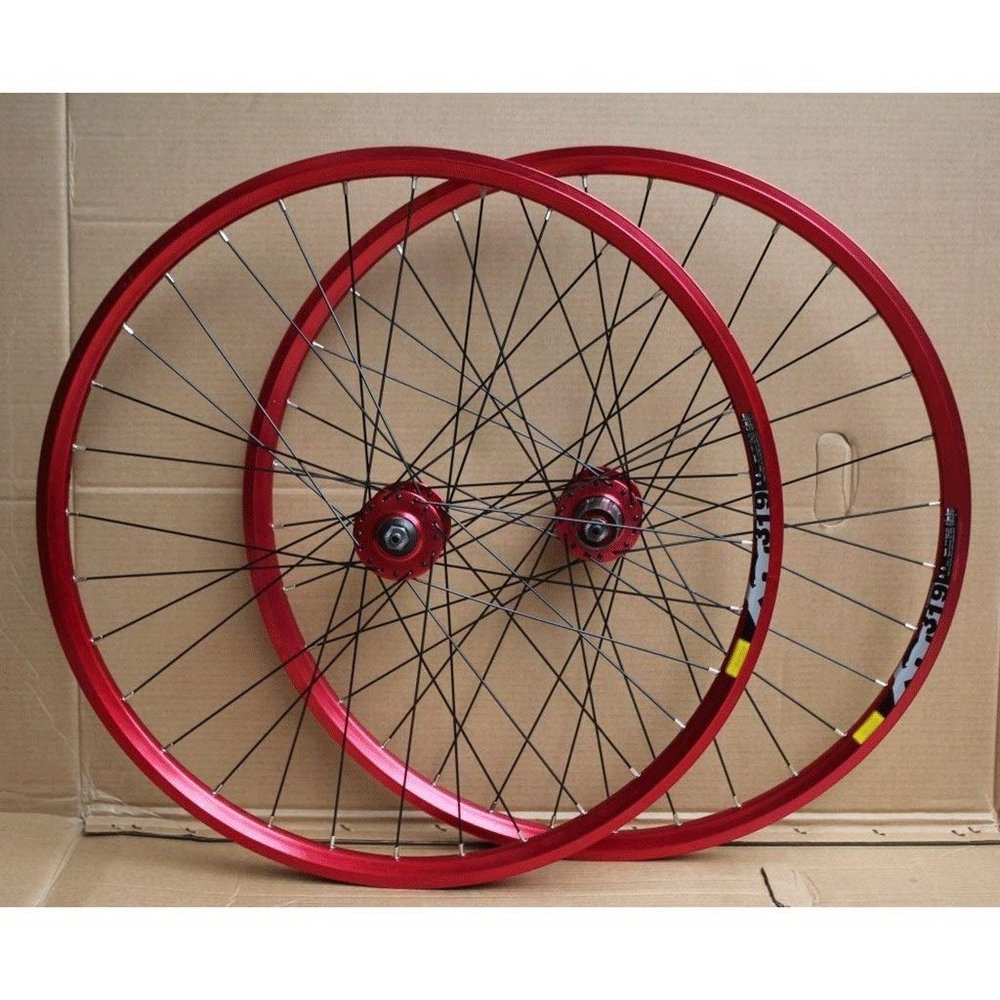 Bike Wheels 24 in Disc Brake Double Wall Alloy Rim Bicycle Wheel Set 8-10 Speed Cassette Hubs QR Sealed Bearing (Size : A- Red)