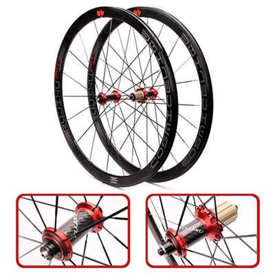 Bike Wheels 700C V/C Brake Double Wall Alloy Rim 40mm Bicycle Wheel Set 8-11 Speed Carbon Fiber Cassette Hubs QR Sealed Bearing (Size : Red hub)