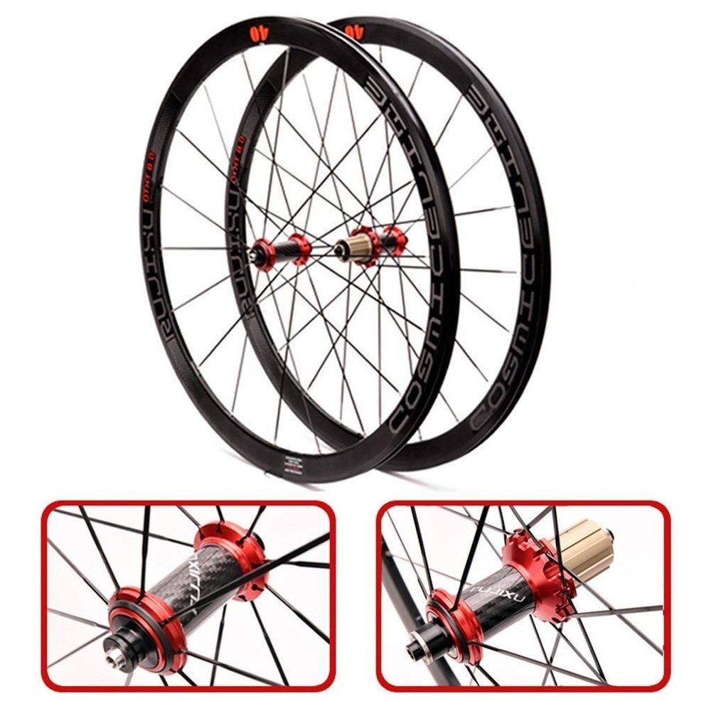 Bike Wheels 700C V/C Brake Double Wall Alloy Rim 40mm Bicycle Wheel Set 8-11 Speed Carbon Fiber Cassette Hubs QR Sealed Bearing (Size : Red hub)