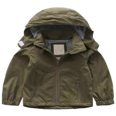 Echinodon Boys Waterproof Jacket Kids Hooded Cotton Lined Raincoat Outwear Green 4-5