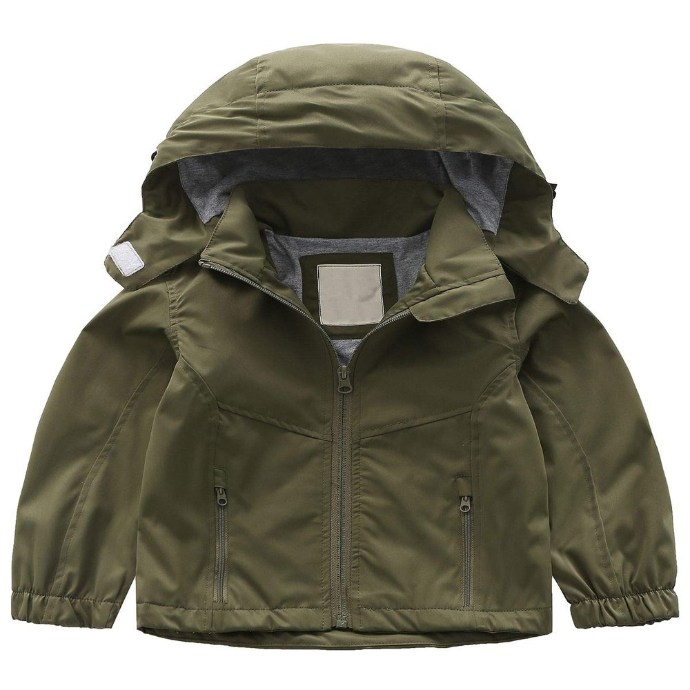 Echinodon Boys Waterproof Jacket Kids Hooded Cotton Lined Raincoat Outwear Green 4-5