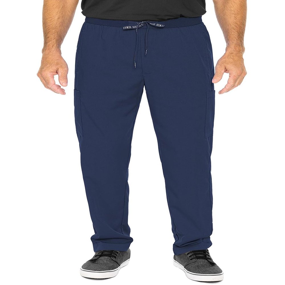 Med Couture Men's Straight Leg Scrub Pant with Zip Fly Front, 6 Pockets, and Elastic Waistband Plus Size - MC7779S, 3XL Short, Navy