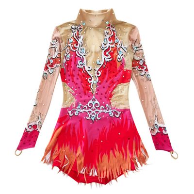 LIUHUO Rhythmic Gymnastics Costumes Red High-Neck Ballroom Dress Long Sleeves Gymnastics Leotards