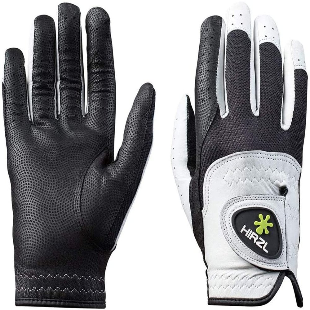 HIRZL Trust Control 2.0 Golf Glove, All Weather Mens Golf Glove, White/Black, Kangaroo Leather Palm, Cabretta Leather Backhand, Trusted by Pros, Sweat Free, Ultimate Grip