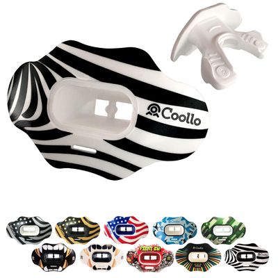 COOLLO SPORTS Lip Guard Mouthguard MAXX/Might Football and High Impact Sports Lip Protector for Adults & Youth (Strap Included) (Zebra -Black -(One Layer), Without Case (Adult 8+))