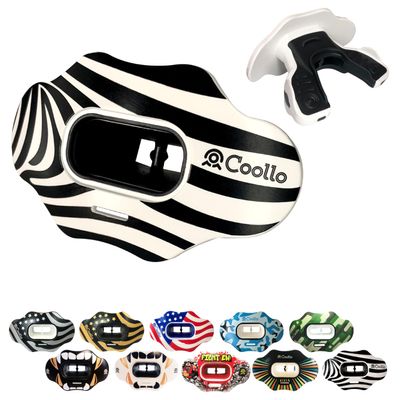 COOLLO SPORTS Lip Guard Mouthguard MAXX/Might Football and High Impact Sports Lip Protector for Adults & Youth (Strap Included) (Zebra -Black -(Two Layers), Without Case (Adult 8+))