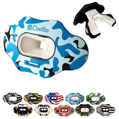 COOLLO SPORTS Lip Guard Mouthguard MAXX/Might Football and High Impact Sports Lip Protector for Adults & Youth (Strap Included) (Camo -Blue -(Two Layers), Without Case (Adult 8+))