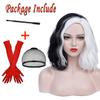 Ruina Black White Cruella Deville Wig for Cruella Deville Costume Women Curly Wavy Wigs for Halloween R019BW view 2