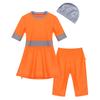 Hularka Kids Girls 3 Pieces Modest Conservative Swimsuits Short Sleeve Top Pants with Swimming Cap Burkini Swim Outfit Orange 18-24 Months view 4